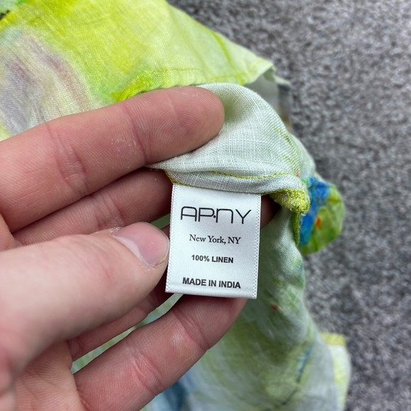 APNY Shirt Women's Large Green Blue 100% Linen Abstract Watercolor Tunic Blouse - Picture 5 of 7